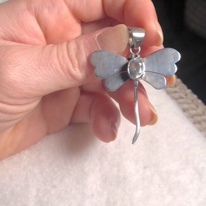 Silver Dragonfly Pendant with Glass Crystal